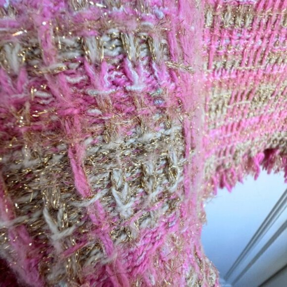 LOVESHACKFANCY Balsam Pink Gold Metallic Majestic Fringe Tweed Skirt Size XS - Picture 13 of 15